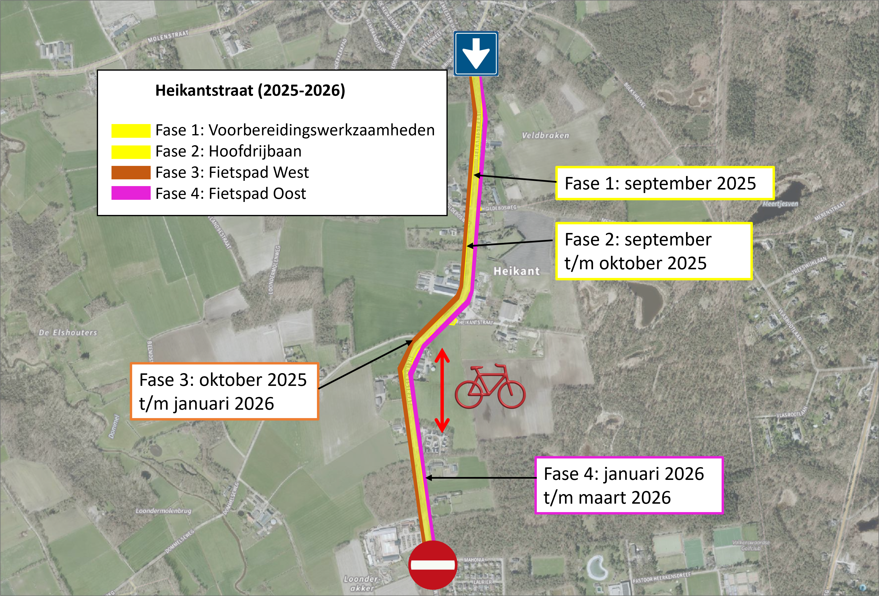 Globale planning werkzaamheden Heikantstraat die lopen van september 2025 tot en met maart 2026