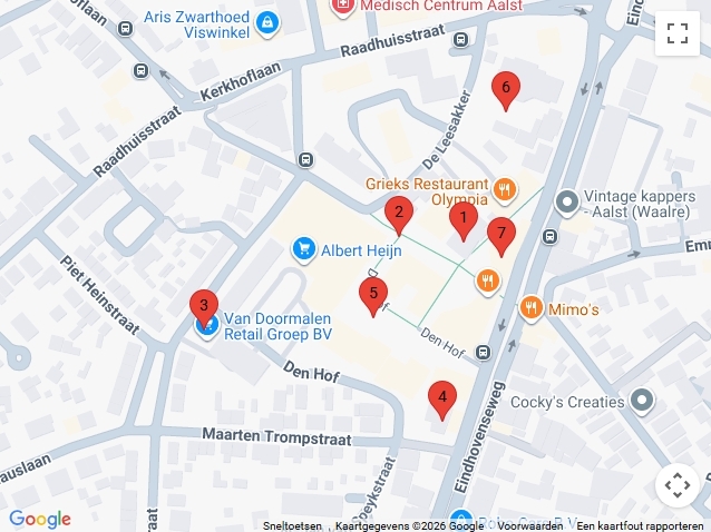 Op de kaart ziet u waar de maatregelen in het Vitaal Dorpshart Aalst zijn uitgevoerd.