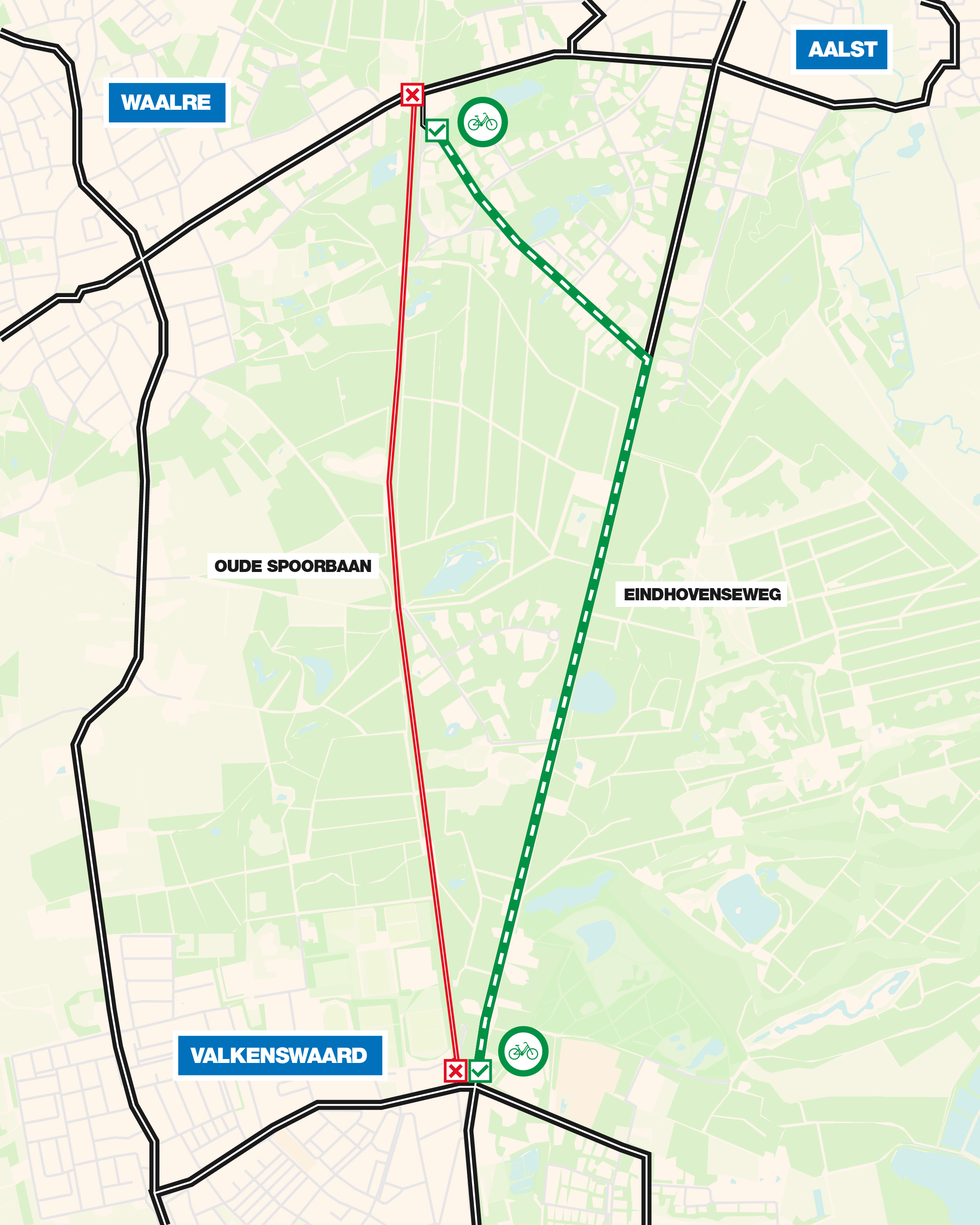 Omleiding fietsbaan Oude Spoorbaan via de Eindhovenseweg.