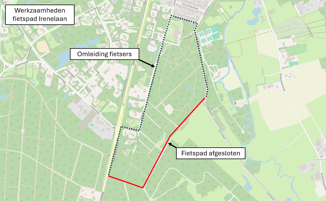 Fietspad Irenelaan omleidingsroute